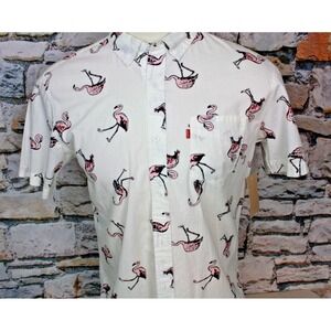 LEVIS New Mens Shirt Flamingos On White Cotton Button Down Collar Medium